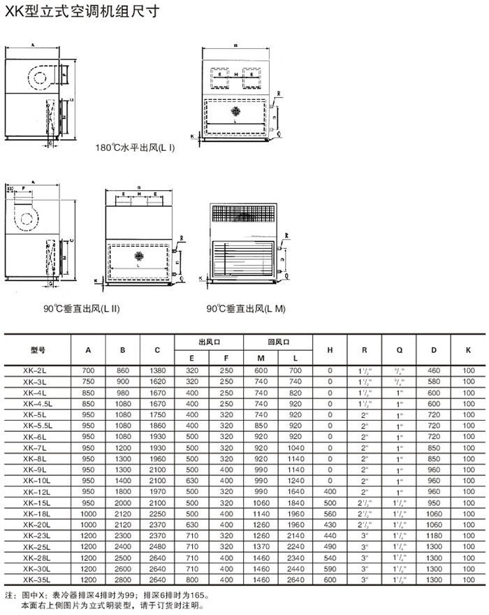 XK型立式空调机组尺寸